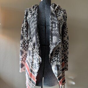 Rip Curl Geometric Fringe Cardigan - Dark Gray, White, Orange - XS